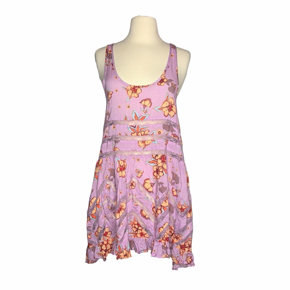 Free People Intimately Purple Floral Lace Trapeze Slip Dress